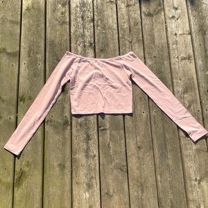Off the shoulder pink active wear crop top